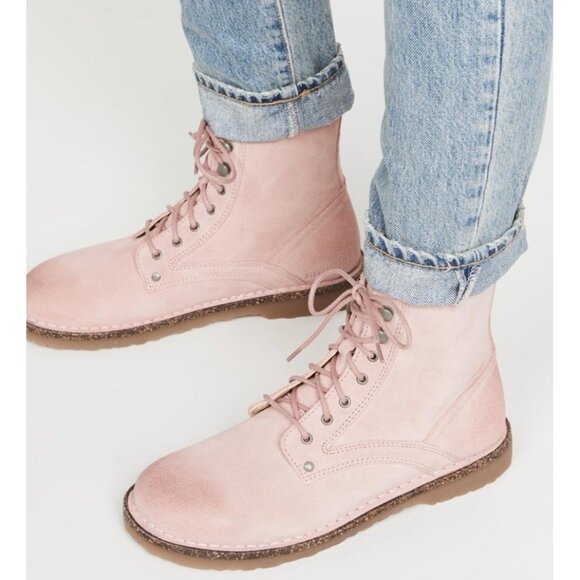 Birkenstock Bryson Lace-Up Combat Boots Soft Pink Suede EU 39 Womens US 8 *RARE - Picture 1 of 12